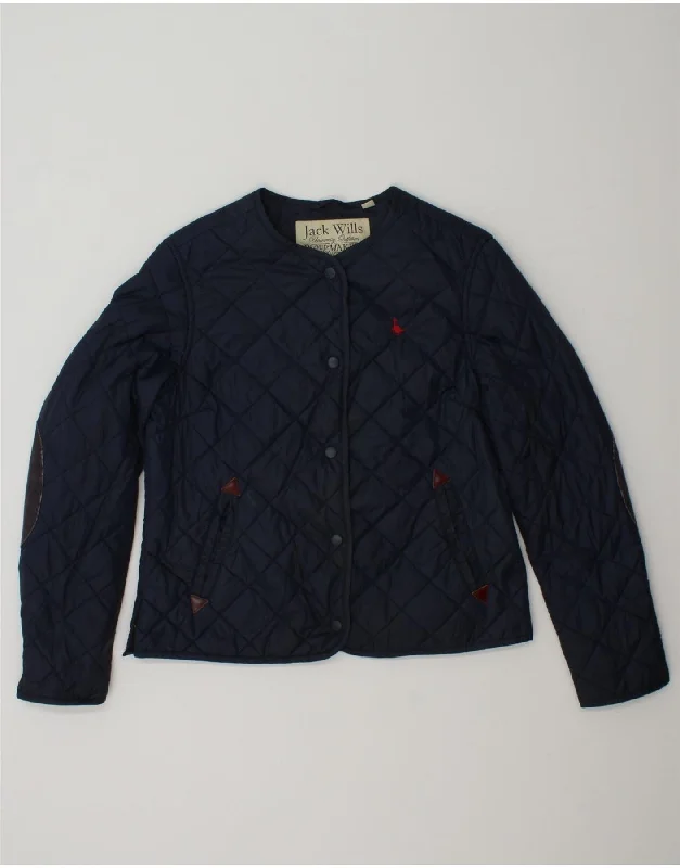 JACK WILLS Womens Quilted Jacket UK 12 Medium Navy Blue Polyester