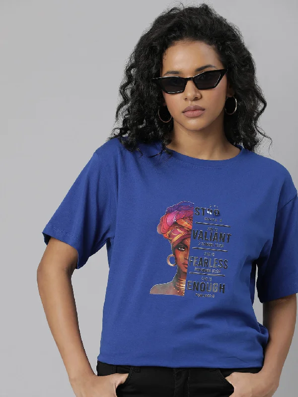 Women Blue Typography T Shirt