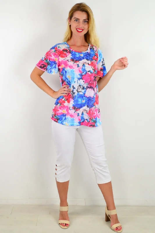 Pansy Floral Tunic Tee Polished Women's Silk