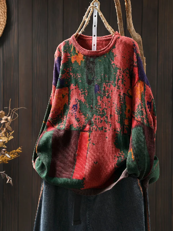 Babakud Women Autumn Retro Loose Painted Cotton Knitted Sweater Feminine Women's Soft Babakud Women Autumn Retro Loose Painted Cotton Knitted Sweater Feminine Women's Soft