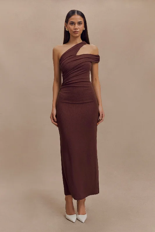 Anastasia One Shoulder Modal Midi Dress - Mahogany Laid - back Women's Vibe