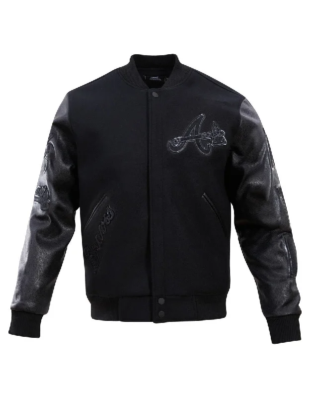 MLB ATLANTA BRAVES TRIPLE BLACK MEN'S VARSITY JACKET (BLACK) Sporty Women's Tennis