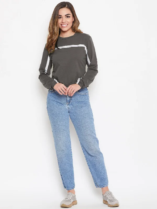 JUMP USA Women Charcoal Solid Sweatshirt Casual Women's Loose - fitting