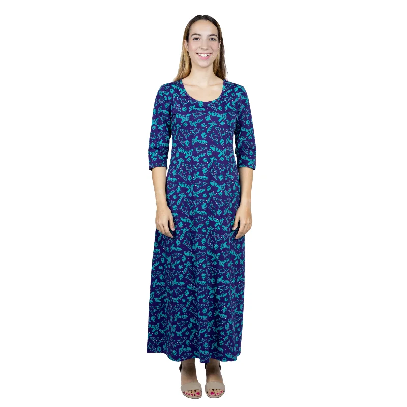 Outer Space 3/4th Sleeve Maxi Dress (No Waist Seam)