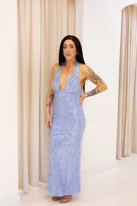 NEW PAYTON PLUNGE SEQUIN MAXI DRESS (BLUE)