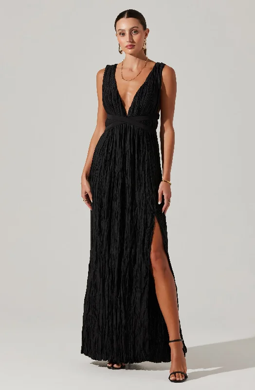 Tesni Pleated Maxi Dress Elegant Women's Formal 