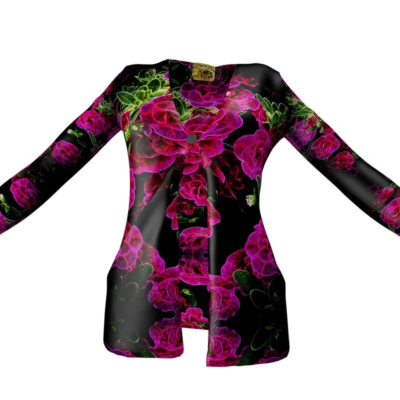 Floral Embosses: Roses 02-01 Ladies Designer Drop Pocket Cardigan Scandinavian