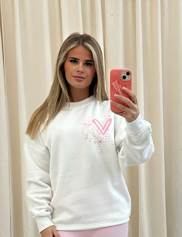 Pink Heart Graffiti Sweatshirt White Vacation