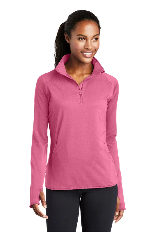 Sport-Tek Womens Sport-Wick Moisture Wicking 1/4 Zip Sweatshirt w/ Pouch Pocket - Dusty Rose Pink