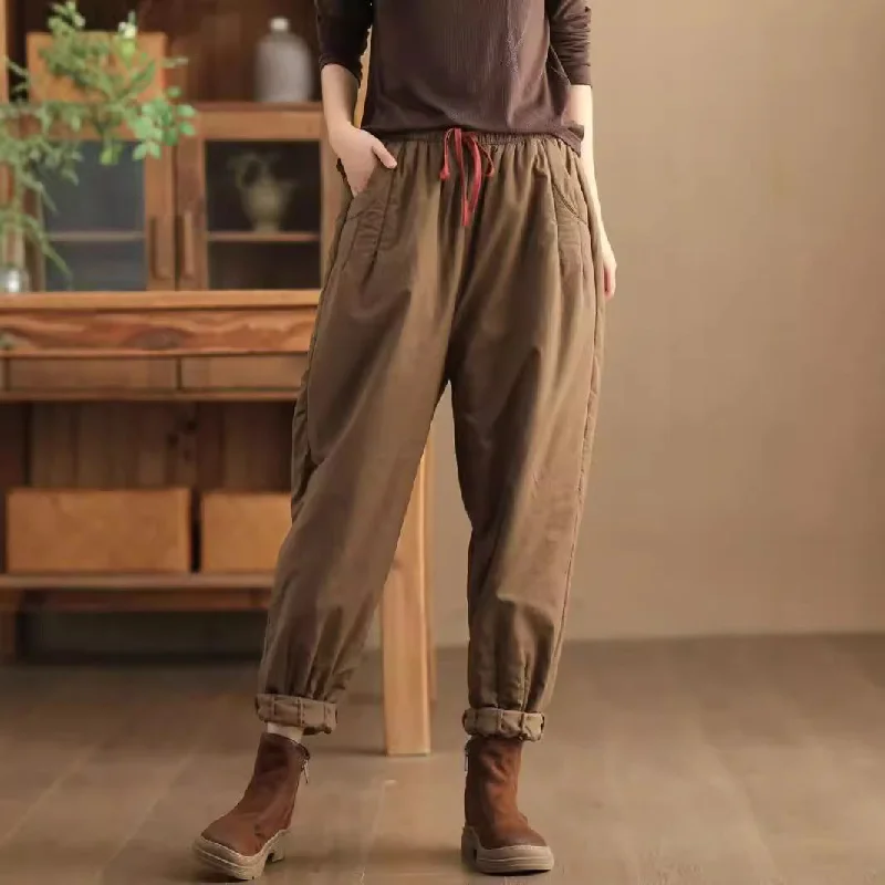Babakud Women Winter Retro Plain Cotton Quilted Casual Pants Modern Women's Tech