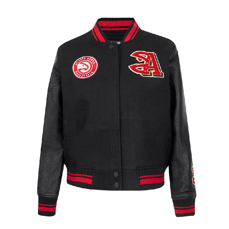 NBA ATLANTA HAWKS MASHUP WOMEN'S RIB WOOL VARSITY JACKET (BLACK/RED/BLACK) Cashmere