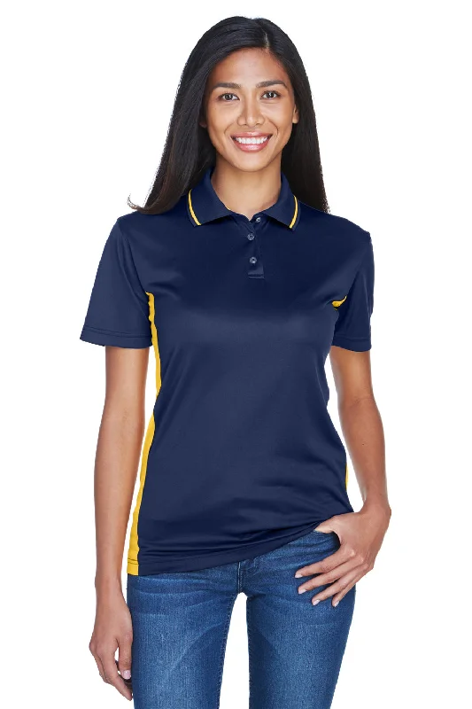 UltraClub Womens Cool & Dry Moisture Wicking Short Sleeve Polo Shirt - Navy Blue/Gold Feminine Women's Style 