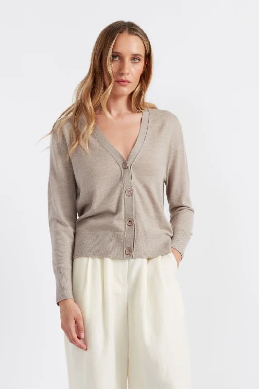 Taupe Pure Merino Cardigan Bold Women's Statement