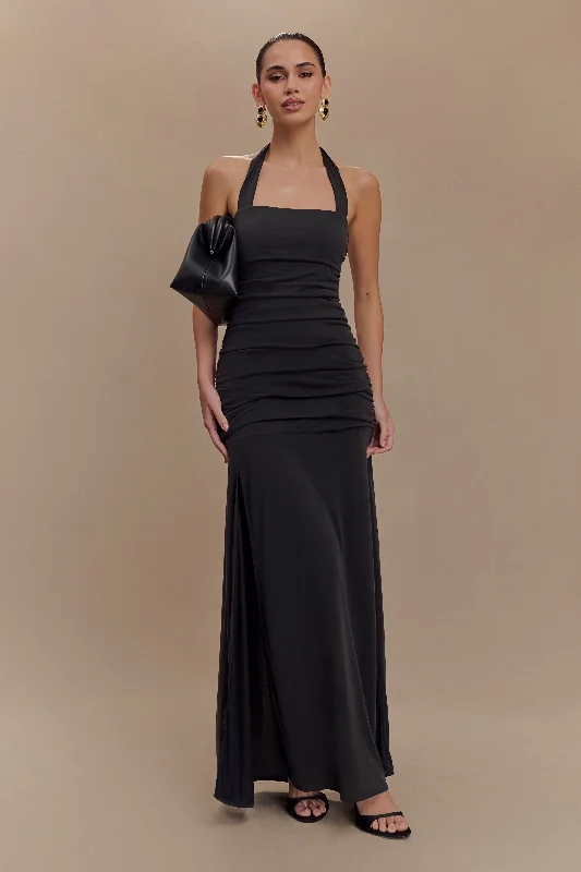 Bentley Peached Jersey Halter Maxi Dress - Black Modern Women's 