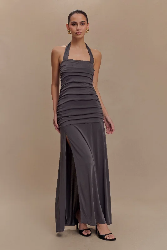 Bentley Peached Jersey Halter Maxi Dress - Charcoal Disco