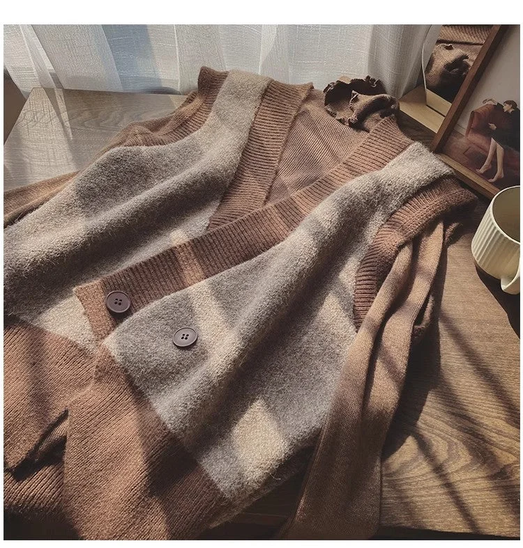 Sweater vest for women spring loose outer design v-neck knitted vest top S5010 Earthy Women's Sweater vest for women spring loose outer design v-neck knitted vest top S5010 Earthy Women's