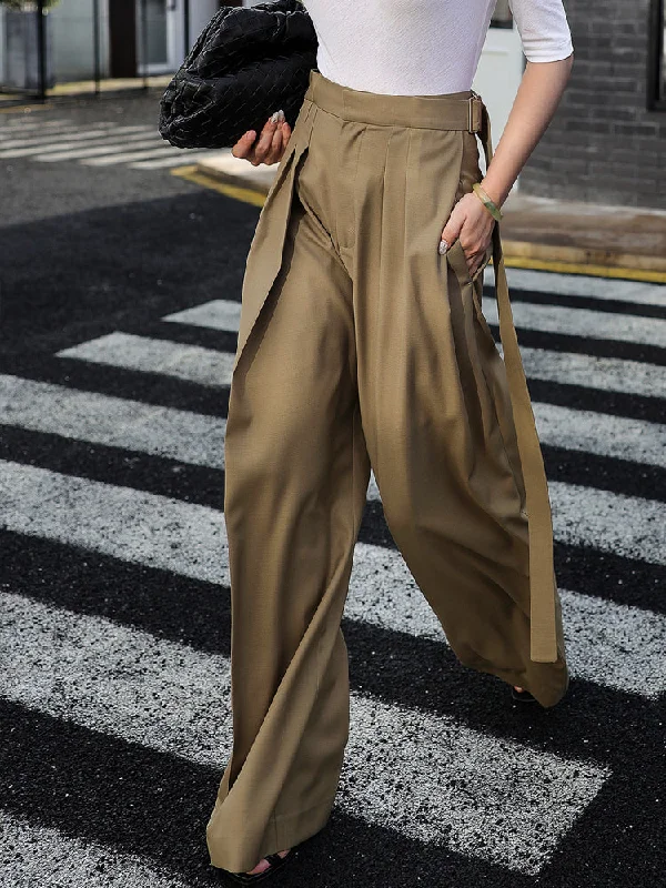 BerryBetty - Oversized Tied Wide Leg Dress Pants Preppy Women's College