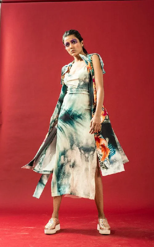 Fish Reflection Print Sleeveless Trench Coat Refined Women's 
