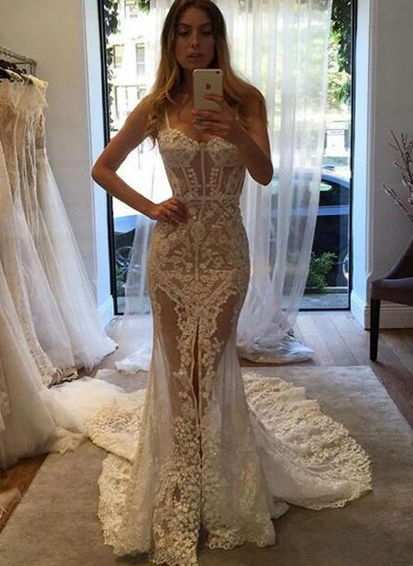 Sexy See Through Lace Mermaid Sweetheart Long Wedding Dresses, BH91230 Sharp Women's Italian Sexy See Through Lace Mermaid Sweetheart Long Wedding Dresses, BH91230 Sharp Women's Italian