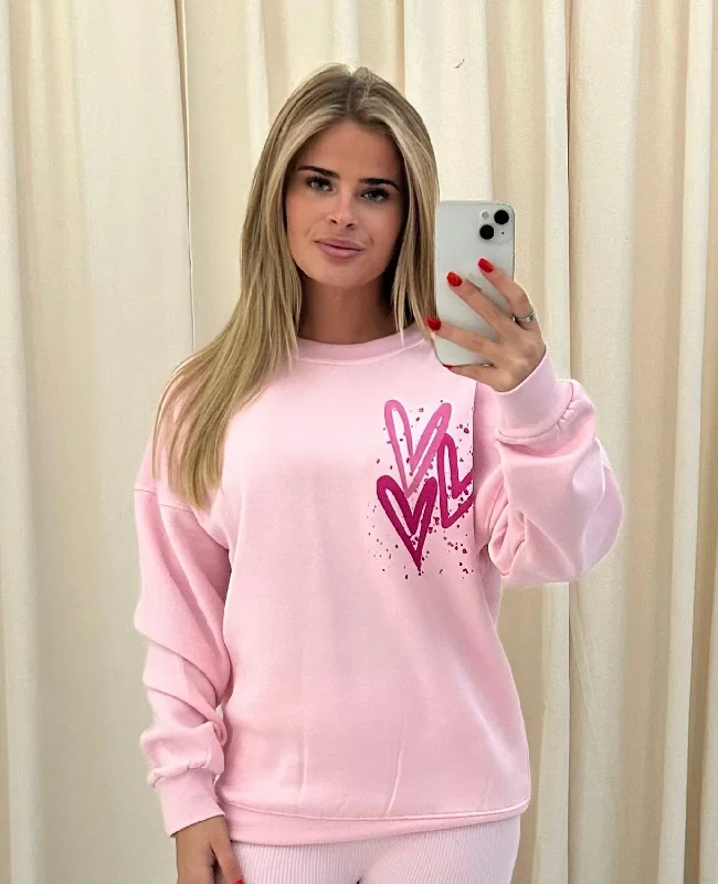Miss Runway Pink Heart Graffiti Sweatshirt Pink Relaxed Women's 