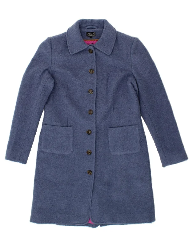 ZILCH Womens Overcoat UK 16 Large Blue Wool