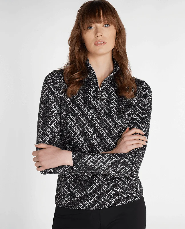 SIZE 14 - GREEN LAMB Kenza Jacquard Zip Top 943 Black Relaxed Women's 