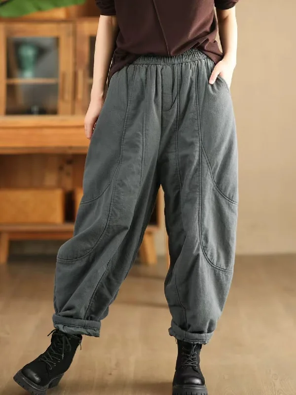 Spliced Warm Thick Loose Padded Trousers for Women