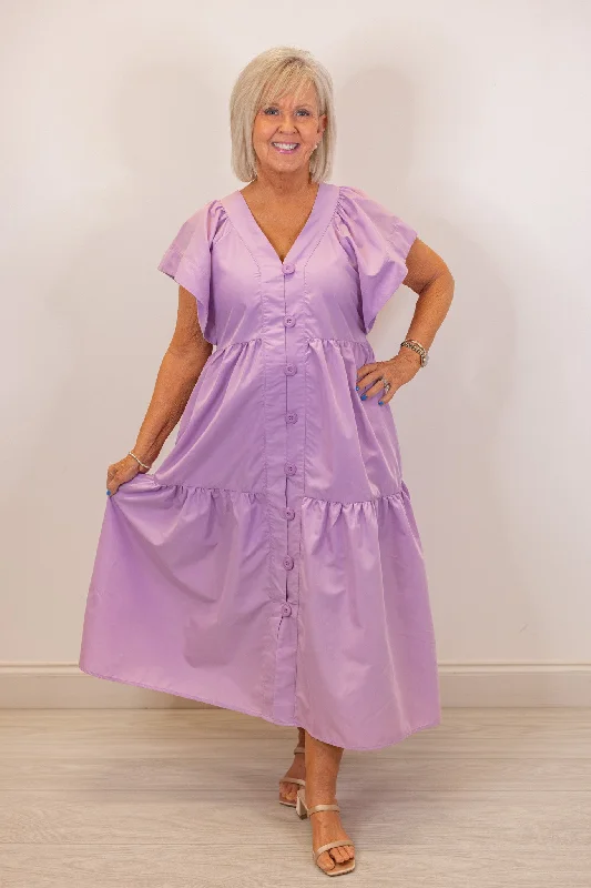 Sunlit Morning Lavender Midi Dress Laid - back Women's Vibe