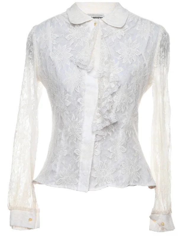 Classic White Lace Evening Blouse - M Athletic Women's High - 