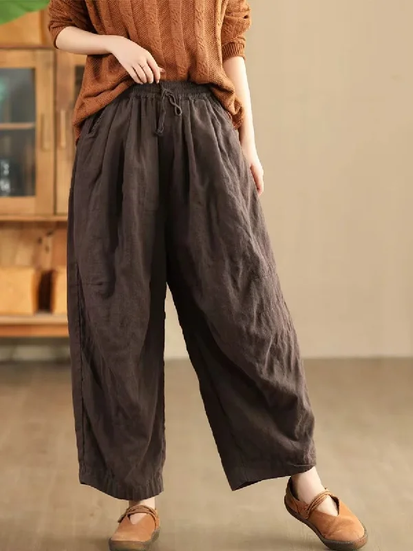 Women Casual Solid Color Loose Linen Pants Sleek Women's 