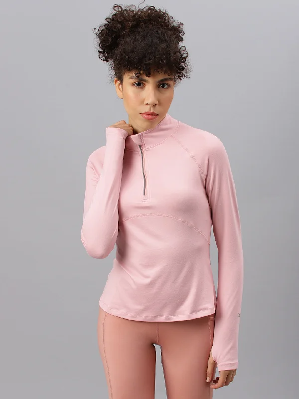 Fitkin women's nude pink high neck front zipper full sleeves t-shirt Youthful Women's Anime - inspired