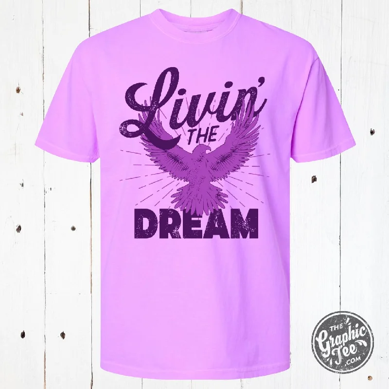 Livin' the Dream Pigment Dyed Neon Violet Tee Trendy Women's Oversized