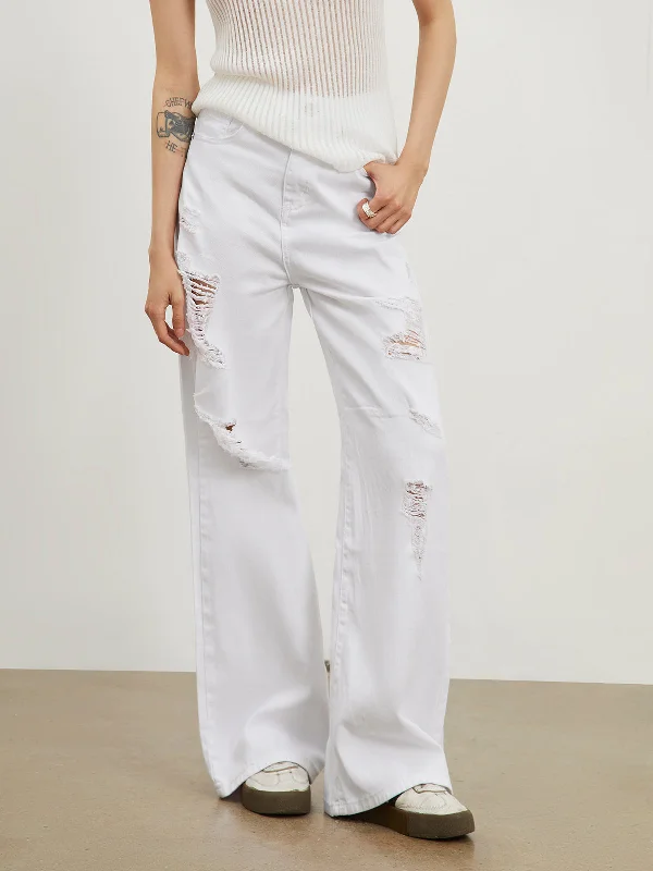 BerryBetty - Ripped White Denim Straight Leg Jeans