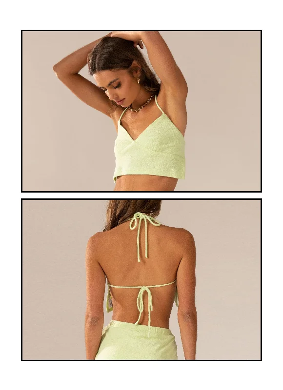 Warmer Water Terry Halter Crop - Lime Green