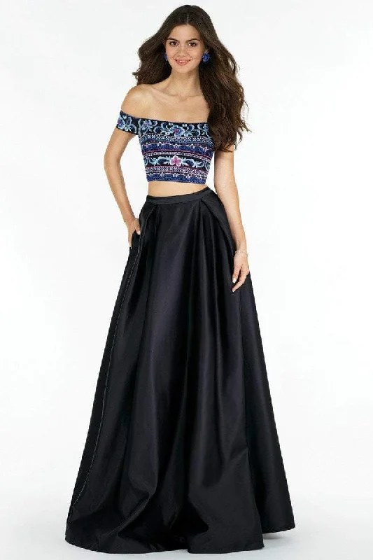 Alyce Paris 6817 Embroidered Off Shoulder Two-Piece Gown - 1 pc Black Multi in Size 2 Available