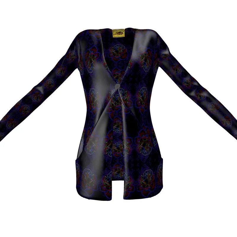 Floral Embosses: Roses 01 Patterned Ladies Designer Drop Pocket Cardigan Edgy Women's Punk Floral Embosses: Roses 01 Patterned Ladies Designer Drop Pocket Cardigan Edgy Women's Punk