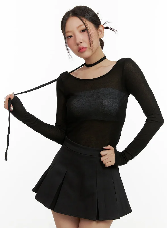 Sheer U-Neck Top with Scarf OU403 Cool Women's Distressed