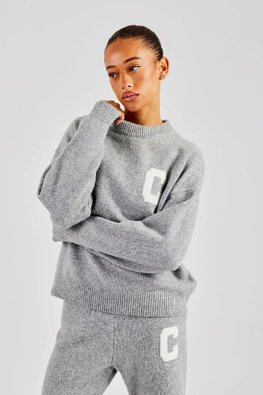 C Knitted Sweatshirt - Grey Practical Women's Quick - dry