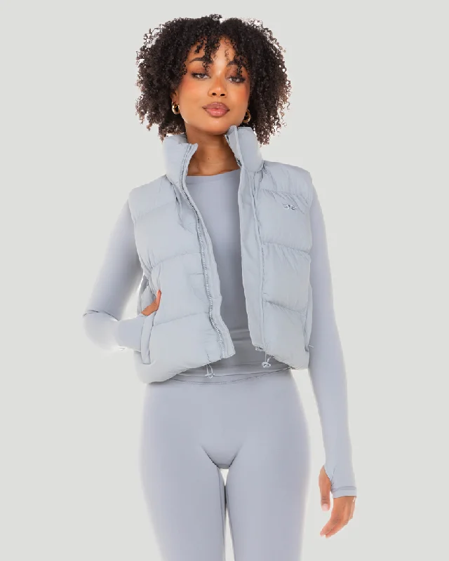 Cropped Puffer Vest - Steel Grey Casual Women's Japanese 