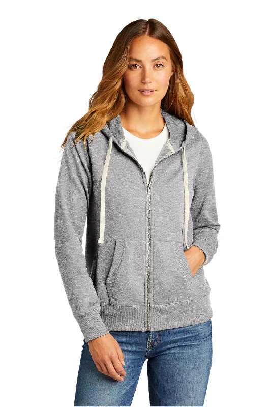 District Womens Re-Fleece Full Zip Hooded Sweatshirt Hoodie w/ Pockets - Heather Light Grey Sleek Women's District Womens Re-Fleece Full Zip Hooded Sweatshirt Hoodie w/ Pockets - Heather Light Grey Sleek Women's