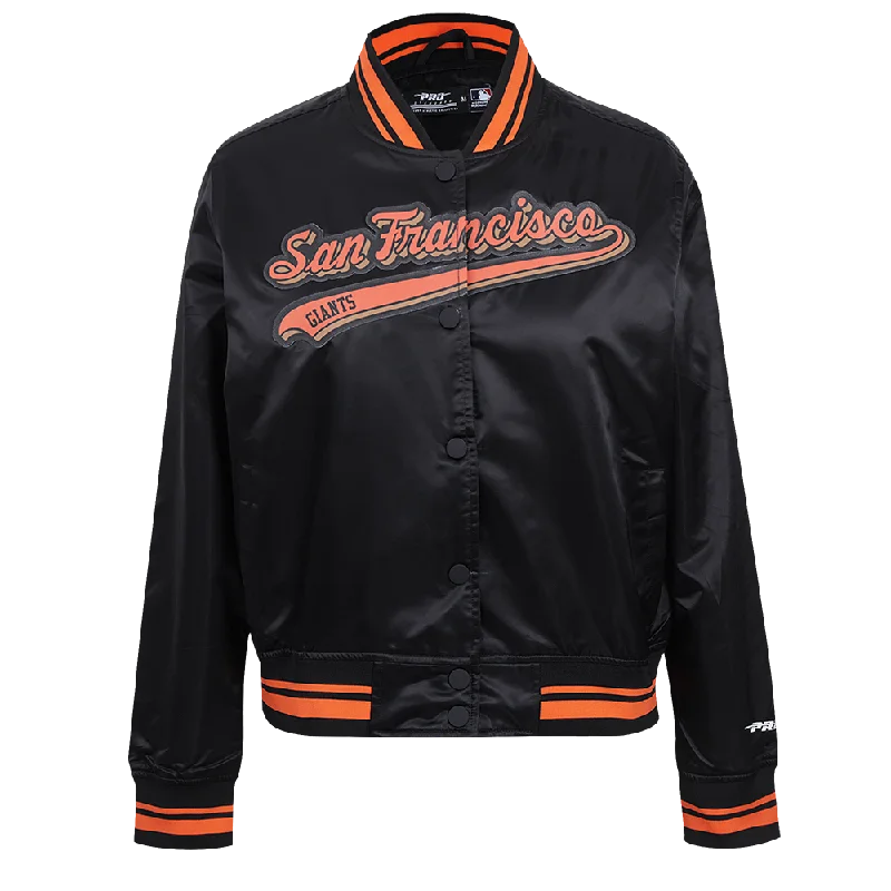 MLB SAN FRANCISCO GIANTS SCRIPT TAIL WOMEN'S SATIN JACKET (BLACK/ORANGE)