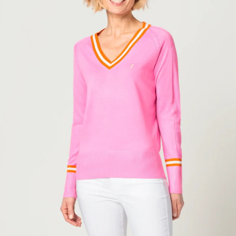 Golfino Natural Light Sweater - Shocking Rose Artistic Women's Hand - painted