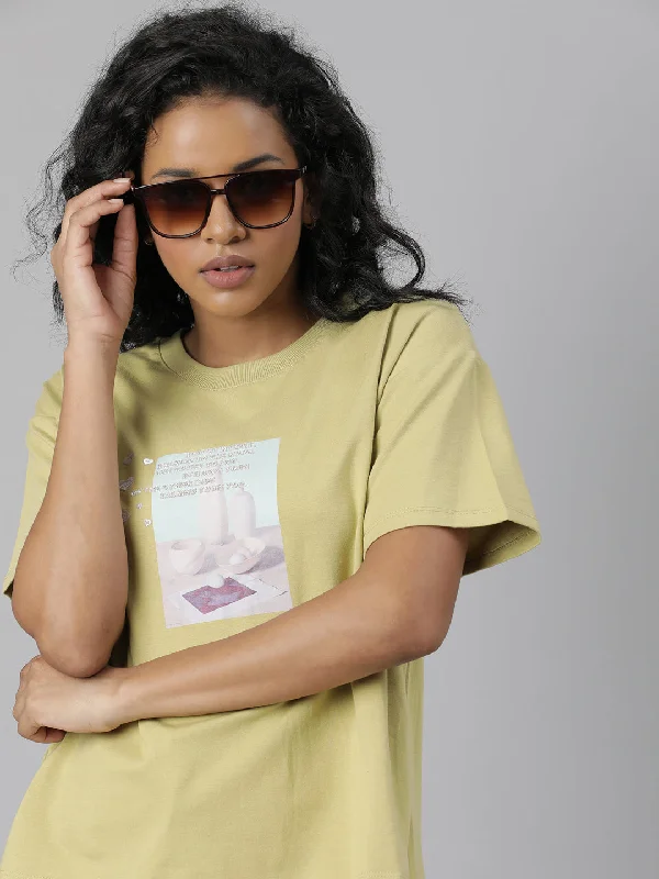 Women Solid Mustard T Shirt Traditional Women's 