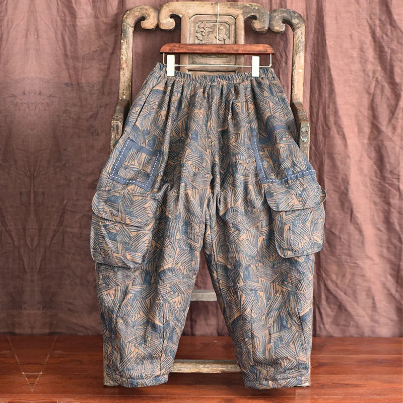 Women Casual Loose Winter Padded Pants Warm Linen Overalls Confident Women's High - fashion