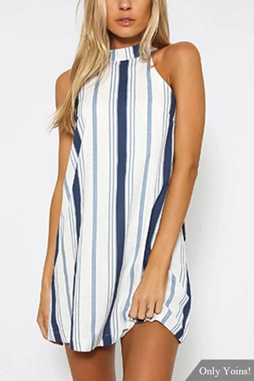 Wholesale Sleeveless Stripe Backless Mini Dresses Refined Women's Classic 