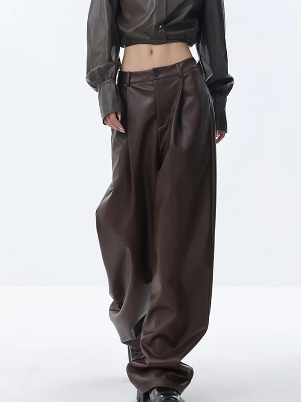 BerryBetty - Meet You There Faux Leather Wide Leg Pants Refined Women's 