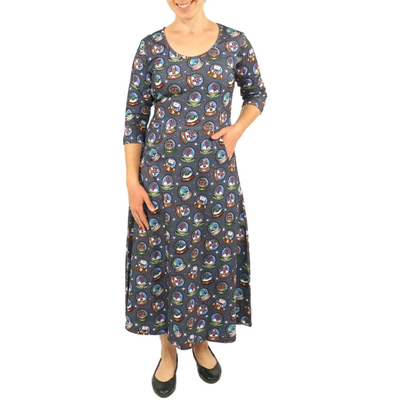 Snow Globes 3/4th Sleeves Midi Dress (With Waist Seam) [FINAL SALE] Street
