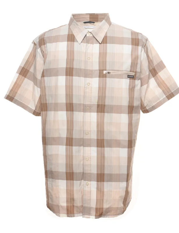 Columbia Checked Light Brown & Off-White Shirt - XL Relaxed Women's Beachy
