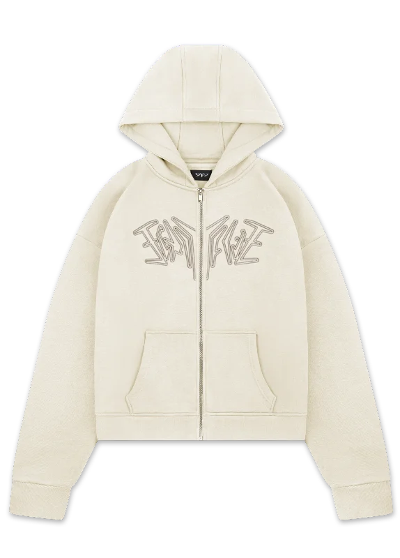 ZIP HOODIE CREME Dapper Women's Bow - adorned