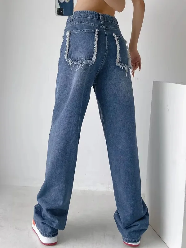 BerryBetty - Ripped Pockets Boyfriend Denim Jeans purpose